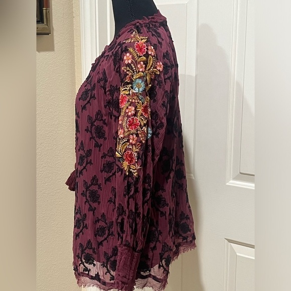 SUNDANCE WOMENS PEASANT EMBROIDERED TOP, WINE COLOR SIZE PS - Picture 8 of 8